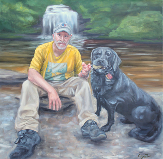 Dad and Dog Portrait 24x24 oil on canvas 6