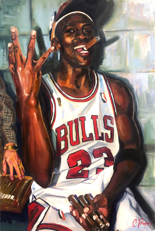 michael jordan oil portrait 24x36 oil on canvas vintage photo 11