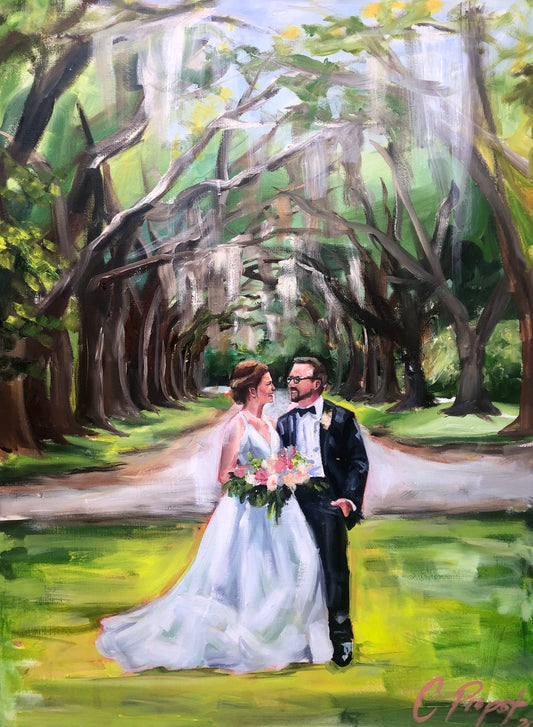 Savannah GA live oak wedding portrait 18x24 oil on canvas 12